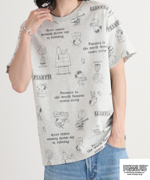 PEANUTS（ピーナッツ）の「PEANUTS 天竺総柄 半袖Tシャツ（Tシャツ/カットソー・メンズ・ライトピンク/オートミール/チャコール/ダークブルー/オフホワイト/ライトカーキ・M/L/LL）」の17枚目の写真
