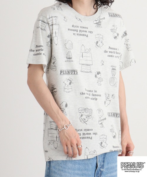 PEANUTS（ピーナッツ）の「PEANUTS 天竺総柄 半袖Tシャツ（Tシャツ/カットソー・メンズ・ライトピンク/オートミール/チャコール/ダークブルー/オフホワイト/ライトカーキ・M/L/LL）」の18枚目の写真