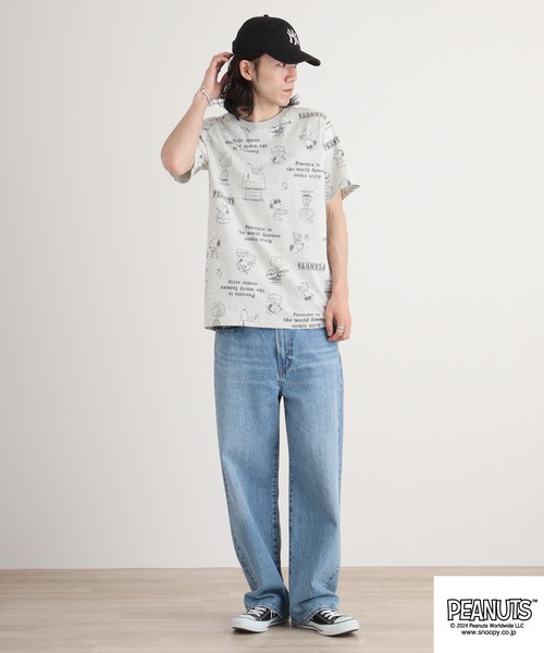 PEANUTS（ピーナッツ）の「PEANUTS 天竺総柄 半袖Tシャツ（Tシャツ/カットソー・メンズ・ライトピンク/オートミール/チャコール/ダークブルー/オフホワイト/ライトカーキ・M/L/LL）」の19枚目の写真