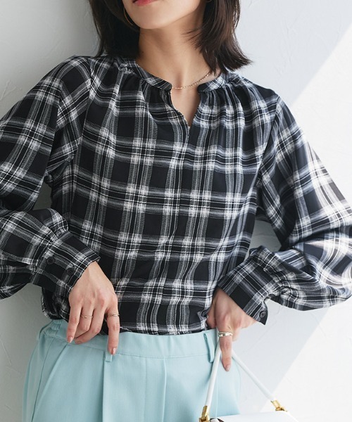 UpcycleLino】ギンガムチェックギャザーブラウス｜nest Robe