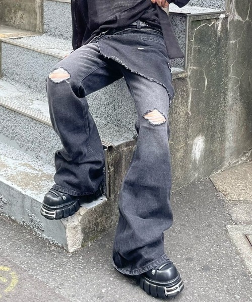 【IFEELLUCKY】Denim Bootscut skirt pants IFEELLUCKY】Denim Bootscut skirt pants | OUR BRAND