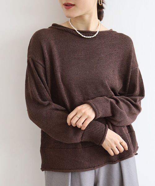 le.coeur blanc(ルクールブラン)の「ファンシーヤーンロールデザインニット(ニット/セーター・レディース・ダークグレー/ベージュ/ダークブラウン・38)」の1枚目の写真