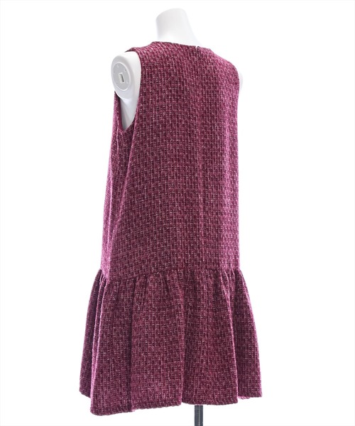 clear（クリア）の「ツイードミニワンピース [低身長用サイズ有 ふんわりシルエット]≪2024AW新作≫（ワンピース・レディース・ブラック/ボルドー・F/XS）」の12枚目の写真