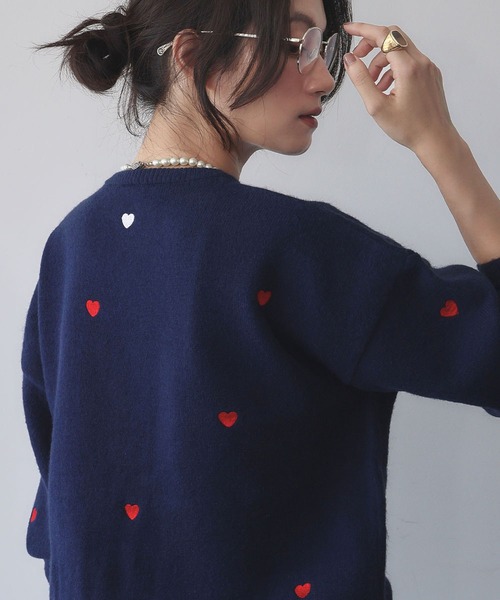 新色追加》ハート刺繍 ニット プルオーバー（ニット/セーター