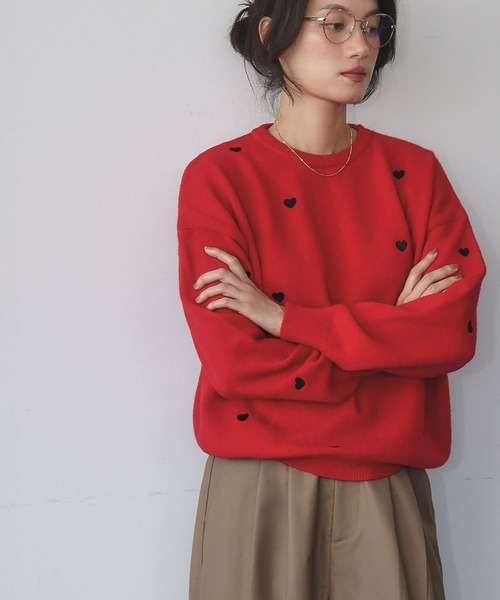 セール】《新色追加》ハート刺繍 ニット プルオーバー（ニット