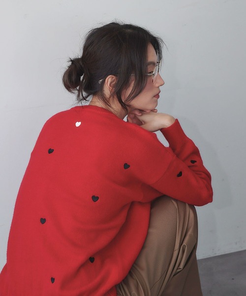 セール】《新色追加》ハート刺繍 ニット プルオーバー（ニット