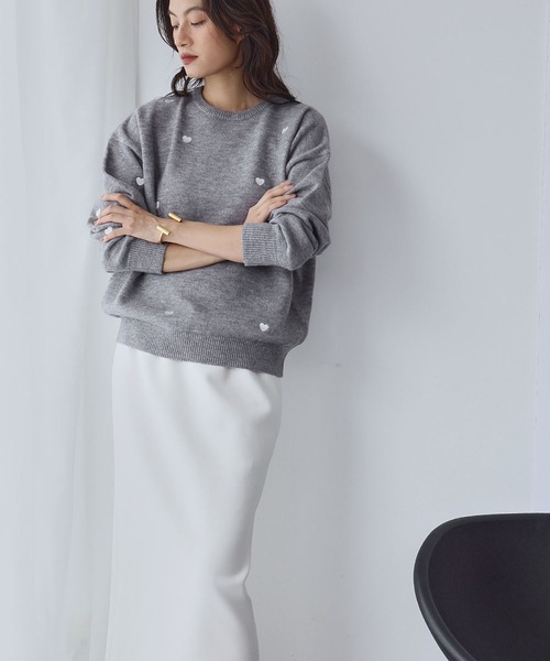 新色追加》ハート刺繍 ニット プルオーバー（ニット/セーター