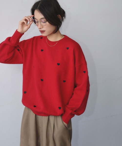 セール】《新色追加》ハート刺繍 ニット プルオーバー（ニット