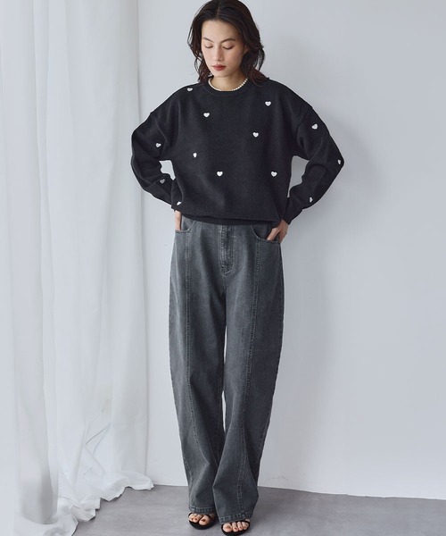 新色追加》ハート刺繍 ニット プルオーバー（ニット/セーター