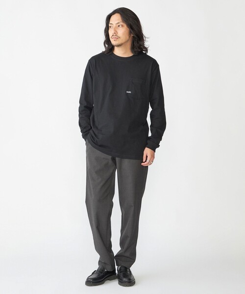 WEB限定】SHIPS: マイクロ SHIPSロゴ ポケット ロングスリーブ Tシャツ