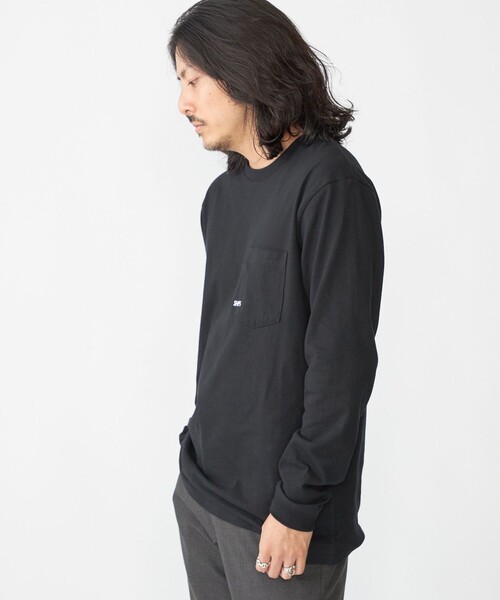WEB限定】SHIPS: マイクロ SHIPSロゴ ポケット ロングスリーブ Tシャツ
