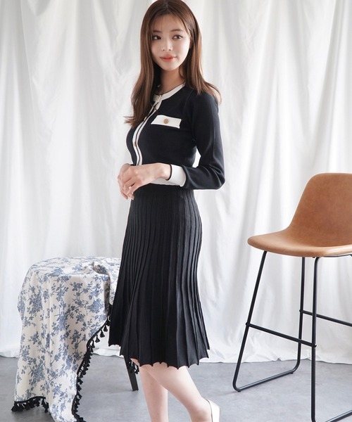 Jasmine】バイカラーロングニットワンピース（ワンピース）｜Jasmine