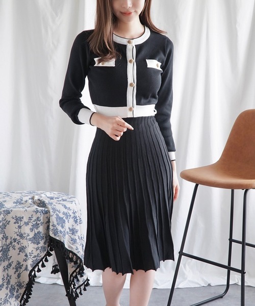 Jasmine】バイカラーロングニットワンピース（ワンピース）｜Jasmine