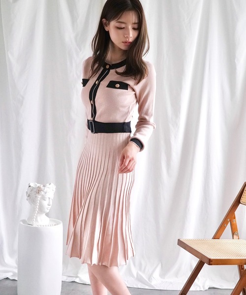 セール】【Jasmine】バイカラーロングニットワンピース（ワンピース