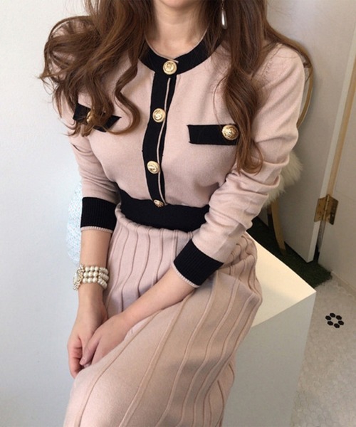 セール】【Jasmine】バイカラーロングニットワンピース（ワンピース