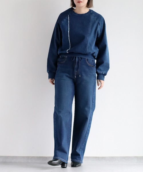 【セール】〈セットアップ可能〉リメイクデニムレギュラーストレートパンツ（デニムパンツ）｜cepo（セポ）