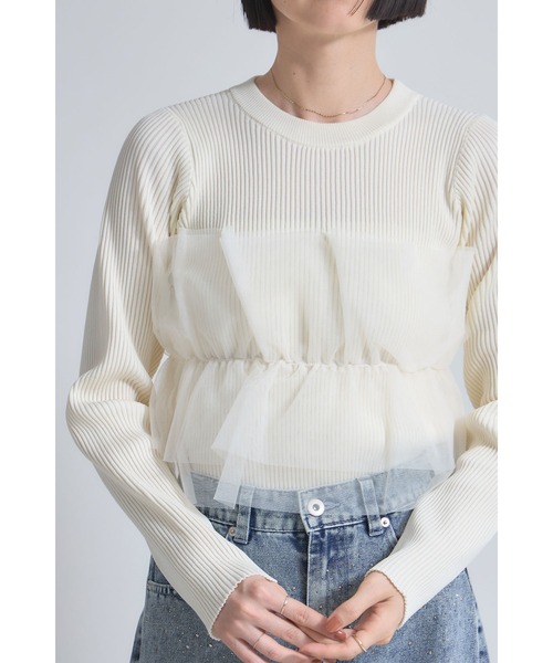 &. NOSTALGIA(アンドドットノスタルジア)の「チュールフリルニットプルオーバー(ニット/セーター・レディース・アイボリー/ブラック/グレー・M)」の6枚目の写真