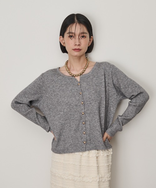 ゴールドボタンリブニットカーディガン（ニット/セーター）｜Shelly