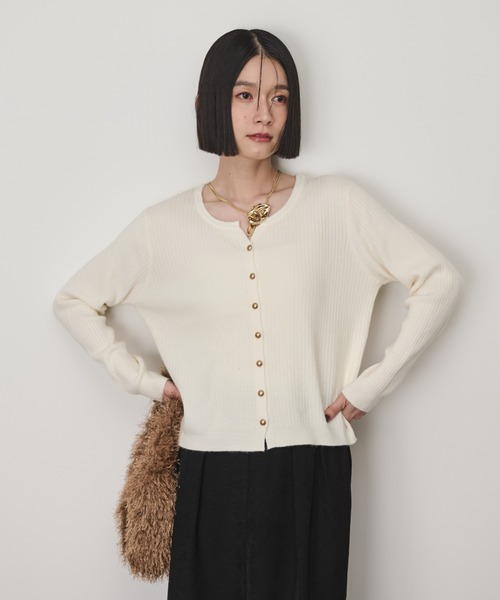 ゴールドボタンリブニットカーディガン（ニット/セーター）｜Shelly