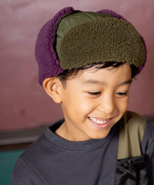 WASK（ワスク）の「配色ボアフライトキャップﾟ(54~56cm)（キャップ・キッズ・ブラック/グリーン・FREE）」の3枚目の写真