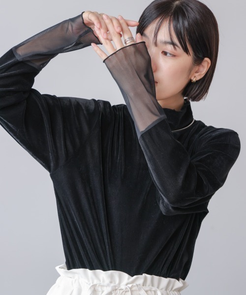 Bou Jeloud（ブージュルード）の「シアーベロアインナー（Tシャツ/カットソー・レディース・モカ/ベージュ/ブルー/ブラック・FREE）」の2枚目の写真