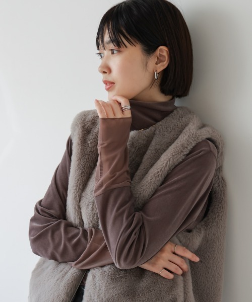 Bou Jeloud（ブージュルード）の「シアーベロアインナー（Tシャツ/カットソー・レディース・モカ/ベージュ/ブルー/ブラック・FREE）」の8枚目の写真