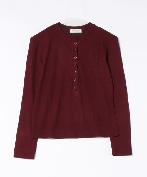 aimoha(アイモハ)の「ヘンリーネックリブトップス(Tシャツ/カットソー・レディース・ネイビー/ベージュ/ワインレッド/ホワイト/ブラック/グレー・FREE)」の6枚目の写真