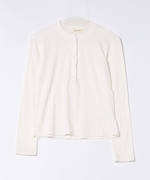 aimoha(アイモハ)の「ヘンリーネックリブトップス(Tシャツ/カットソー・レディース・ネイビー/ベージュ/ワインレッド/ホワイト/ブラック/グレー・FREE)」の12枚目の写真