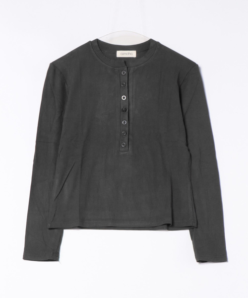 aimoha(アイモハ)の「ヘンリーネックリブトップス(Tシャツ/カットソー・レディース・ネイビー/ベージュ/ワインレッド/ホワイト/ブラック/グレー・FREE)」の14枚目の写真