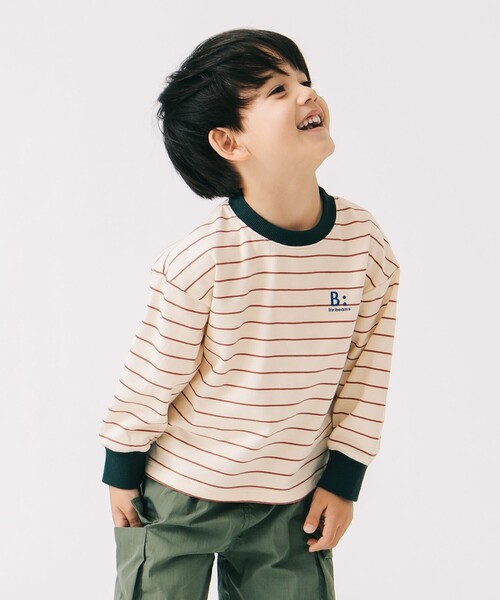 B:MING by BEAMS(ビーミングバイビームス)の「ミニ裏毛 ボーダー ロングスリーブ Tシャツ 2025SS(100~140cm)(Tシャツ/カットソー・キッズ・ホワイト系その他5/ブルー・140/130/100/120/110)」の2枚目の写真