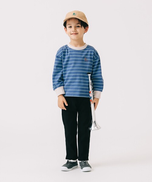 B:MING by BEAMS(ビーミングバイビームス)の「ミニ裏毛 ボーダー ロングスリーブ Tシャツ 2025SS(100~140cm)(Tシャツ/カットソー・キッズ・ホワイト系その他5/ブルー・140/130/100/120/110)」の4枚目の写真
