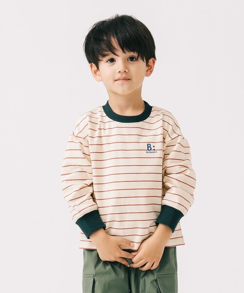 B:MING by BEAMS(ビーミングバイビームス)の「ミニ裏毛 ボーダー ロングスリーブ Tシャツ 2025SS(100~140cm)(Tシャツ/カットソー・キッズ・ホワイト系その他5/ブルー・140/130/100/120/110)」の8枚目の写真