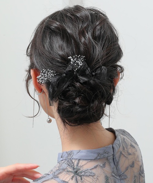 Kana（カナ）の「ドライフラワーシアーチュール リボン Uピン 4本セット ヘアセット ヘアアレンジ パーティ 髪飾り 結婚式 お呼ばれ 成人式 オケージョン（その他ヘアアクセサリー・レディース・ゴールド/シルバー・フリー）」の11枚目の写真