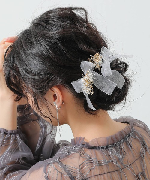 Kana（カナ）の「ドライフラワーシアーチュール リボン Uピン 4本セット ヘアセット ヘアアレンジ パーティ 髪飾り 結婚式 お呼ばれ 成人式 オケージョン（その他ヘアアクセサリー・レディース・ゴールド/シルバー・フリー）」の14枚目の写真