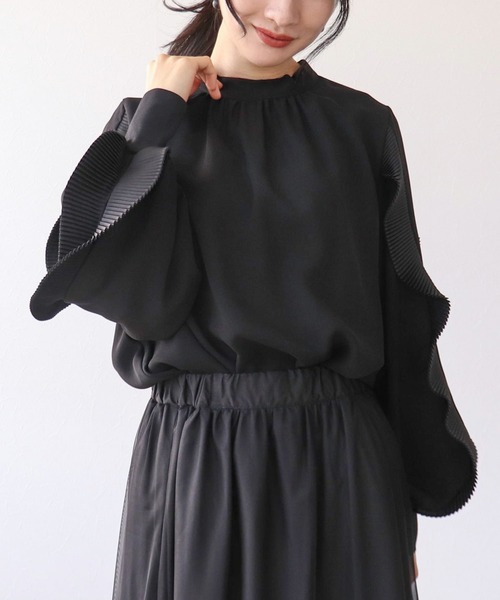 サイドフリルプリーツ袖バックリボンブラウス（シャツ/ブラウス
