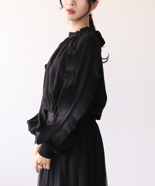 サイドフリルプリーツ袖バックリボンブラウス（シャツ/ブラウス