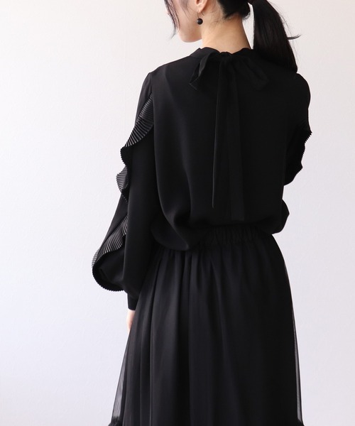 サイドフリルプリーツ袖バックリボンブラウス（シャツ/ブラウス