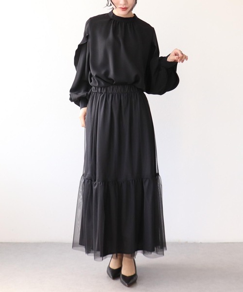 サイドフリルプリーツ袖バックリボンブラウス（シャツ/ブラウス