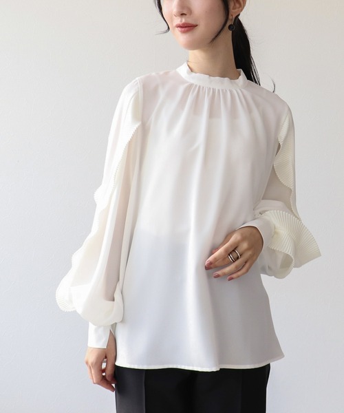 サイドフリルプリーツ袖バックリボンブラウス（シャツ/ブラウス