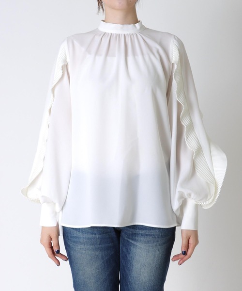サイドフリルプリーツ袖バックリボンブラウス（シャツ/ブラウス