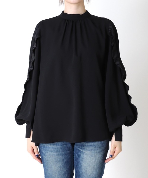 サイドフリルプリーツ袖バックリボンブラウス（シャツ/ブラウス