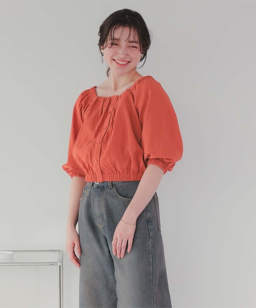titivate(ティティベイト)の「スクエアネックパフシルエットトップス(Tシャツ/カットソー・レディース・オフホワイト/ブラック/オレンジ・L/M/S)」の20枚目の写真