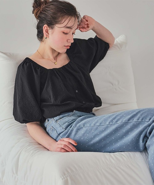 titivate(ティティベイト)の「スクエアネックパフシルエットトップス(Tシャツ/カットソー・レディース・オフホワイト/ブラック/オレンジ・L/M/S)」の10枚目の写真