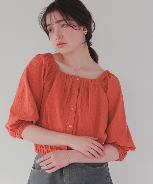 titivate(ティティベイト)の「スクエアネックパフシルエットトップス(Tシャツ/カットソー・レディース・オフホワイト/ブラック/オレンジ・L/M/S)」の22枚目の写真
