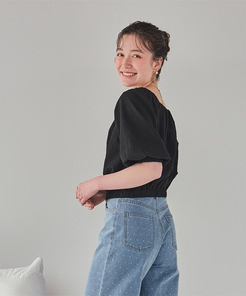 titivate(ティティベイト)の「スクエアネックパフシルエットトップス(Tシャツ/カットソー・レディース・オフホワイト/ブラック/オレンジ・L/M/S)」の16枚目の写真