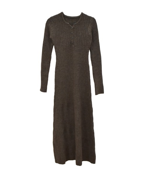 Reurie'(レウリィ)の「フロントボタンリブニットワンピース/front button rib knit onepiece 長袖 ロング丈 Vネック きれいめ シンプル モード カジュアル ブラウン ブラック メランジ(ワンピース・レディース・ブラウン/チャコールグレー・FREE)」の9枚目の写真