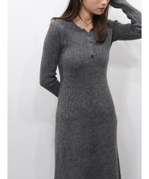 セール】フロントボタンリブニットワンピース／front button rib knit