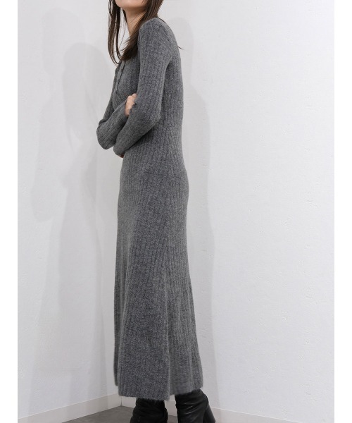 Reurie'(レウリィ)の「フロントボタンリブニットワンピース/front button rib knit onepiece 長袖 ロング丈 Vネック きれいめ シンプル モード カジュアル ブラウン ブラック メランジ(ワンピース・レディース・ブラウン/チャコールグレー・FREE)」の18枚目の写真