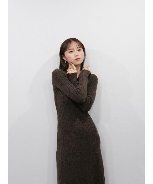 セール】フロントボタンリブニットワンピース／front button rib knit