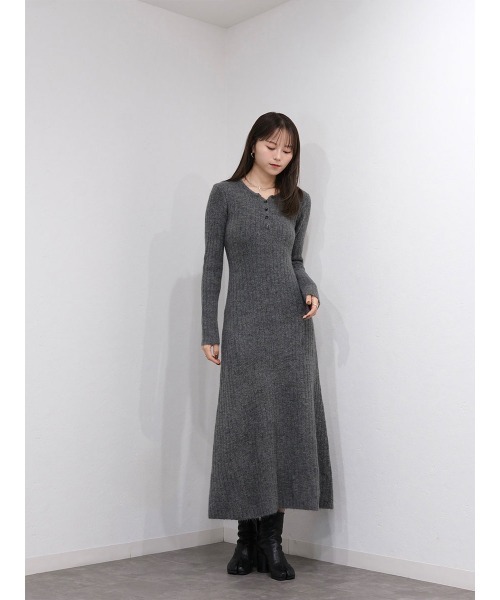 セール】フロントボタンリブニットワンピース／front button rib knit